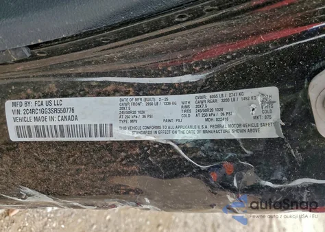 2025 Chrysler Pacifica Limited from USA, damaged, VIN 2C4RC1GG3SR550776